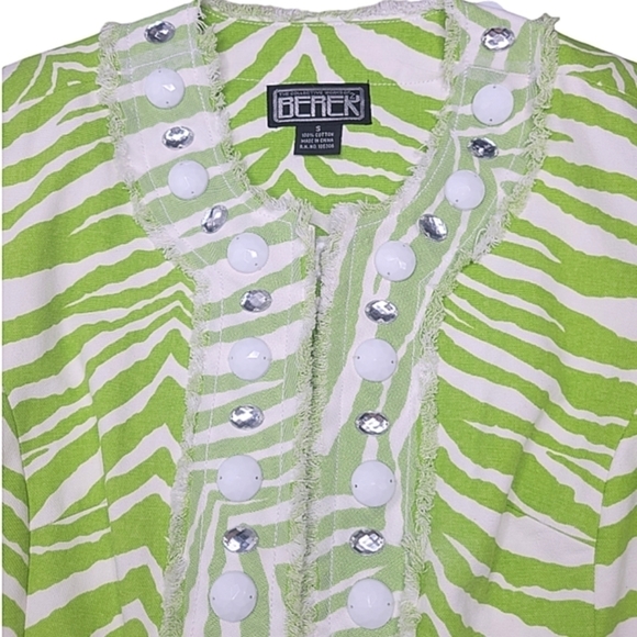 3/$15 🔴 Berek Y2K Lime Green Zebra Print Rhinestone Embellished Blazer Jacket - Picture 3 of 6
